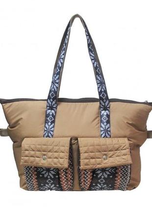 Легкая бежевая сумочка с принтом, женская текстильная сумка