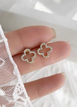 Сережки в стилі van cleef клевер з камінчиками