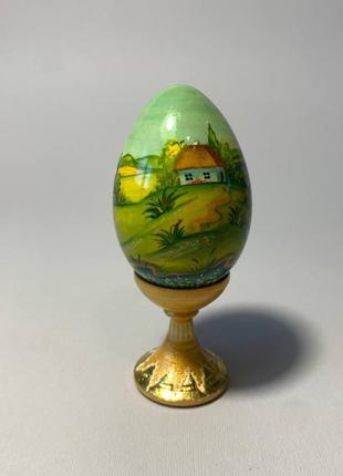 Яйцо деревянное, Яйцо расписное, Яйцо на подставке, Яйцо "Пейзаж"