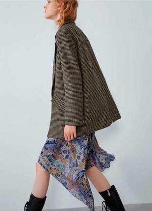 Піджак - пальто  блейзер жіночий в гусячу лапку коричневий zara