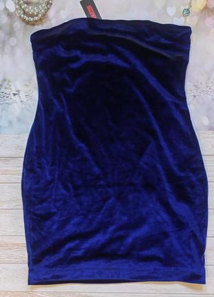 Коротка  приталена велюрова сукня бандо синього кольору misspa...