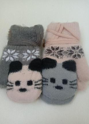 Теплые перчатки с мехом в середине на детей 1-3 лет