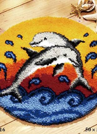Набор для ковровой вышивки коврик дельфины (основа-канва, нитк...