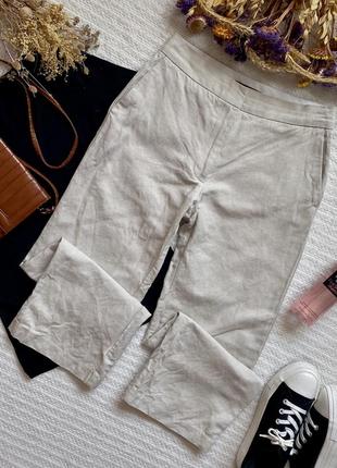 Классические льняные брюки прямого кроя песочного цвета