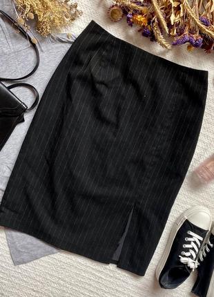Классические черная юбка-миди в полоску, классическое чёрная ю...