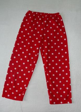 Флисовые красные штаны в горошек на 7-8 лет
