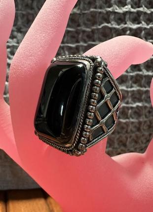 Массивное кольцо с черным ониксом серебро 925 пробы 17,5 размер