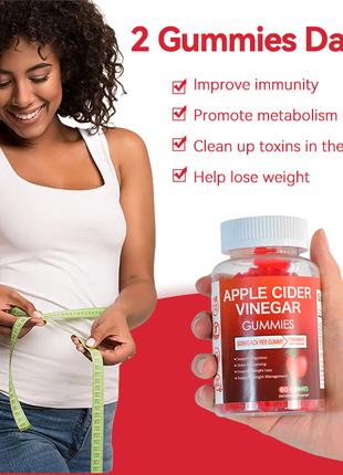 Органічний яблучний оцет 1000 мг, 60 жувальних мармеладок табл...
