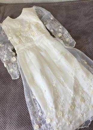 Шикарна ексклюзивна сукня міді з органзи з вишивкою vintage ma...