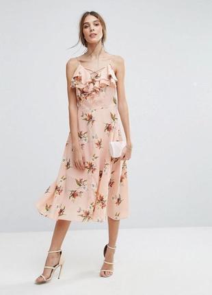Сукня міді у квіти з воланами new look розмір 14