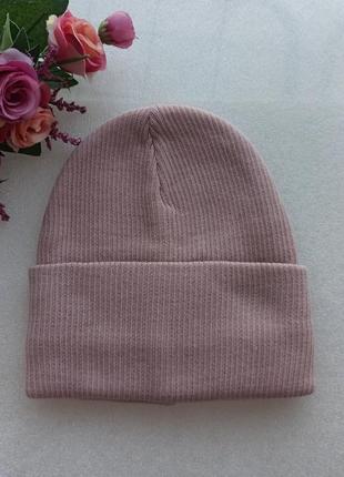 Новая мягкая шапка (утепленная флисом) розовая пудра