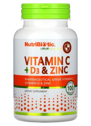 NutriBiotic, Immunity, вітаміни C D3 та цинк, 100 капсул