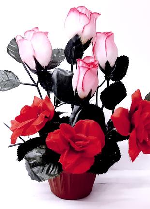 Композиция розы в горшке 22 см, букет 7 искусственных роз
