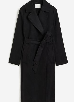 Черное прямое пальто H&M; Размер S на запах на подкладке Оригинал