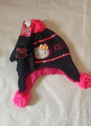 Зимовий набір шапка та перчатки для дівчинки hello kitty 52 де...