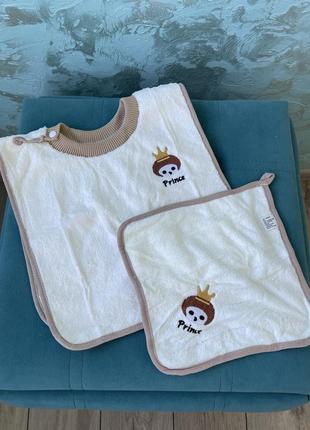 Детский комплект полотенце-манишкаш-слюнявчик + салфетка