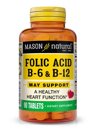 Витамины и минералы Mason Natural Folic Acid B6 & B12, 90 табл...