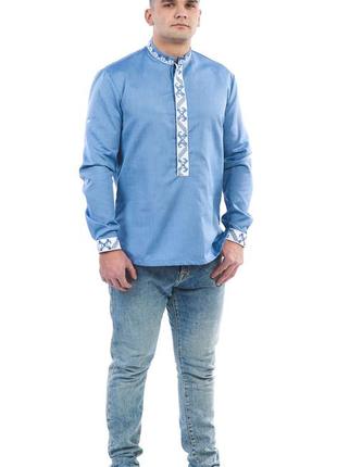 Вышитая рубашка мужская синяя со стойкой арт.964-18/00