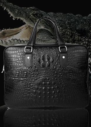 Мужская кожаная сумка портфель для документов в стиле рептилии
