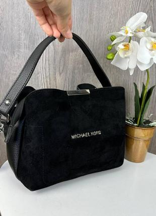 Женская замшевая сумка в стиле майкл корс черная, мини сумочка...