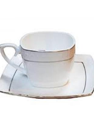 507006-A Чашка кавова квадратна фарфор.90мл з блюдцем в запайц...
