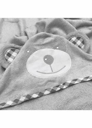 Детское полотенце с капюшоном - полотенце уголок - серый мишка
