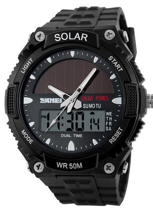 Мужские спортивные часы Skmei 1049 с солнечной батареей (Черные)