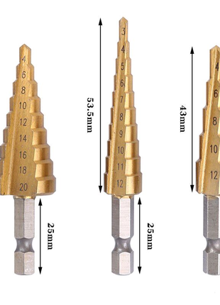 Набор ступенчатых шаговых сверл HSS с титановым напылением