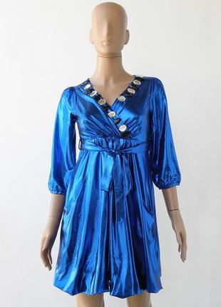 Оригінальне плаття-туніка синього металічного кольору, розмір ...
