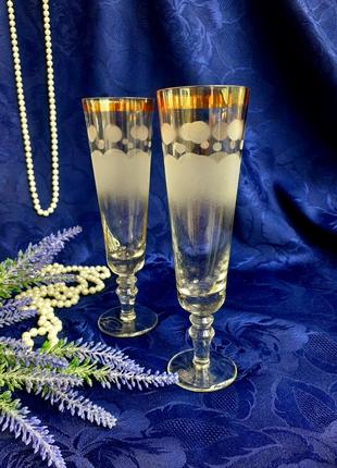Bohemia 1980-е! бокалы крупные для шампанского стекло позолота...
