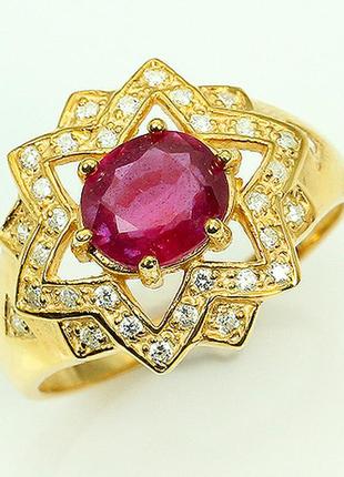 Серебряное кольцо позолота с натуральным рубином