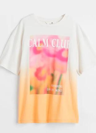 Детская удлиненная футболка calm club h&amp;m на девочку подро...