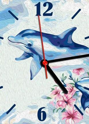 Годинник-картина за номерами "Дельфіни", 30х30 см