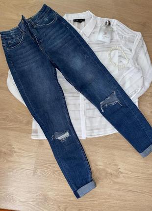 Жіночі джинси сині рванки, джинси з рваними колінами