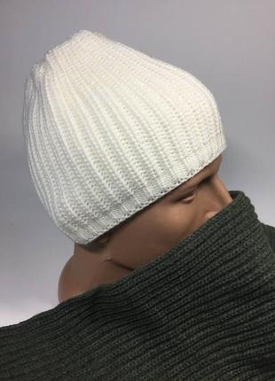 Белая шапка теплая вязанная зима полу шерсть н1408