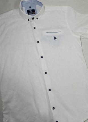Льняная мужская рубашка с коротким рукавом. белая рубашка с ко...