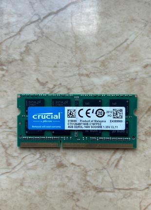 Пам'ять Crucial 4Gb So-DIMM PC3L-12800S DDR3-1600 1.35/1.5v (C...