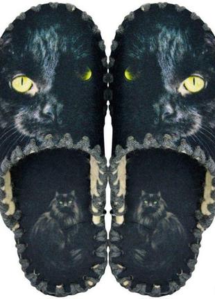 Женские фетровые тапочки "Черная кошка", 36-41, 23-26 см, Фетр...