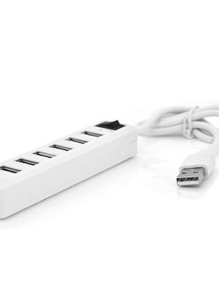 Хаб USB 2.0 7 портов, White, 480Mbts питание от USB, с выключа...