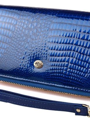 Женский кожаный кошелек клатч ST S5001A на две молнии синий на...