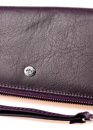 Жіночий шкіряний гаманець клатч ST 238-2 на дві блискавки фіол...