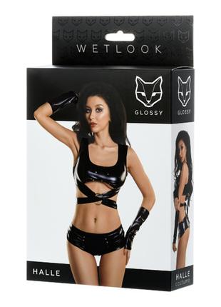 Комплект Glossy Halle з матеріалу Wetlook (топ, міні-шорти та ...