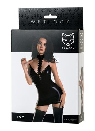 Плаття з чокером Glossy Ivy з матеріалу Wetlook, чорне 18+