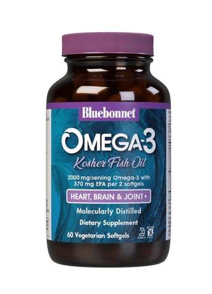 Жирные кислоты Bluebonnet Omega 3 Kosher Fish Oil, 60 вегакапсул