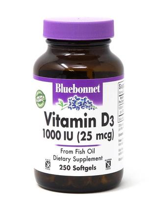 Витамины и минералы Bluebonnet Vitamin D3 1000 IU, 250 капсул