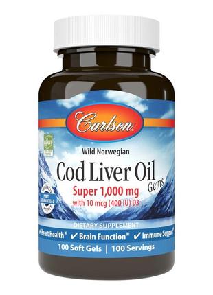 Жирні кислоти Carlson Labs Cod Liver Oil Gems Super 1000 mg, 1...