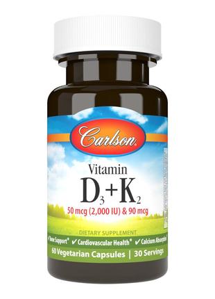 Вітаміни та мінерали Carlson Labs Vitamin D3 + K2, 60 вегакапсул