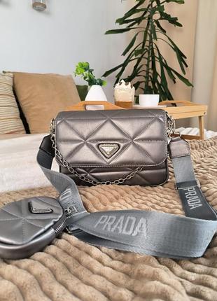Женская сумка prada re-nylon padded shoulder grey