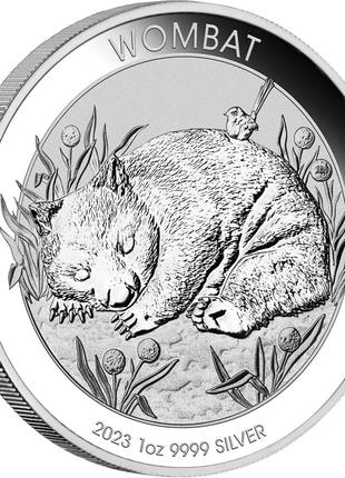Серебряная монета Австралийский Вомбат 2023, 1 унция серебра 9...
