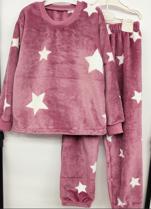 Теплая пижама  для девочки вельсофт набивный пж-17ма